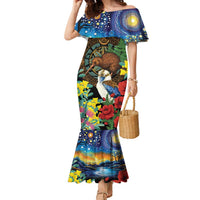 Kiwi-Kookaburra Bird ANZAC Personalised Family Matching Mermaid Dress and Hawaiian Shirt Aussie Golden Wattle Poppy Flowers