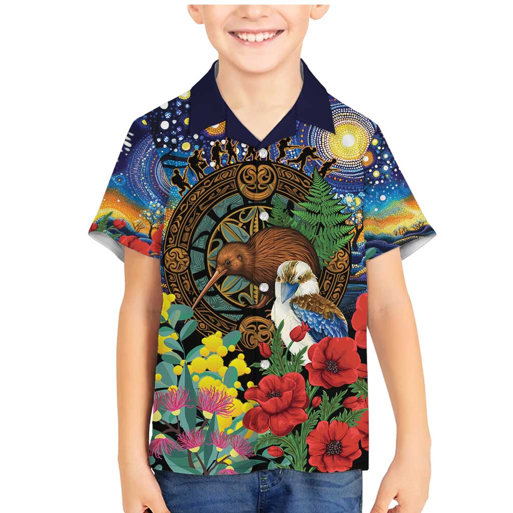 Kiwi-Kookaburra Bird ANZAC Personalised Family Matching Mermaid Dress and Hawaiian Shirt Aussie Golden Wattle Poppy Flowers