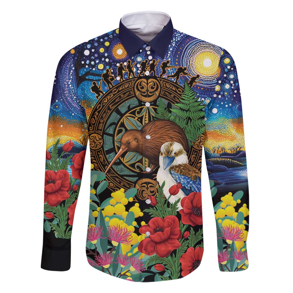 Kiwi-Kookaburra Bird ANZAC Personalised Family Matching Off Shoulder Maxi Dress and Hawaiian Shirt Aussie Golden Wattle Poppy Flowers