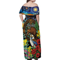 Kiwi-Kookaburra Bird ANZAC Personalised Family Matching Off Shoulder Maxi Dress and Hawaiian Shirt Aussie Golden Wattle Poppy Flowers