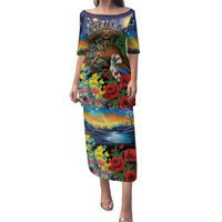 Kiwi-Kookaburra Bird ANZAC Personalised Family Matching Puletasi and Hawaiian Shirt Aussie Golden Wattle Poppy Flowers