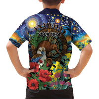 Kiwi-Kookaburra Bird ANZAC Personalised Hawaiian Shirt Aussie Golden Wattle Poppy Flowers