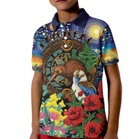 Kiwi-Kookaburra Bird ANZAC Personalised Kid Polo Shirt Aussie Golden Wattle Poppy Flowers