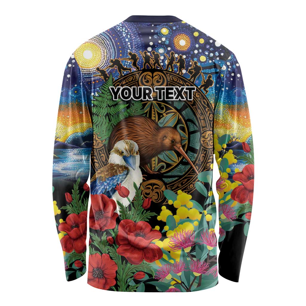 Kiwi-Kookaburra Bird ANZAC Personalised Long Sleeve Shirt Aussie Golden Wattle Poppy Flowers