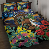 Kiwi-Kookaburra Bird ANZAC Personalised Quilt Bed Set Aussie Golden Wattle Poppy Flowers