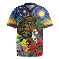 Kiwi-Kookaburra Bird ANZAC Personalised Rugby Jersey Aussie Golden Wattle Poppy Flowers