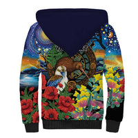 Kiwi-Kookaburra Bird ANZAC Personalised Sherpa Hoodie Aussie Golden Wattle Poppy Flowers