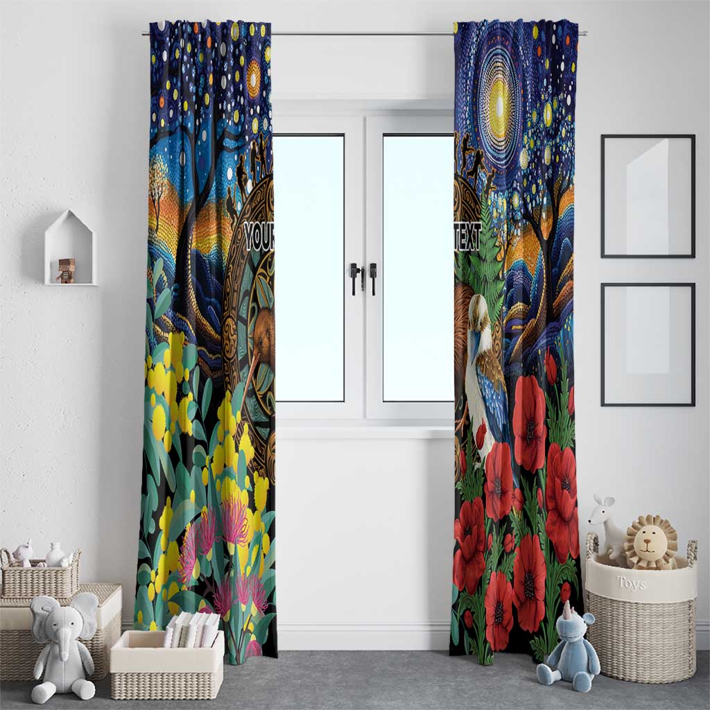 Kiwi-Kookaburra Bird ANZAC Personalised Window Curtain Aussie Golden Wattle Poppy Flowers