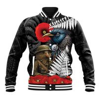Kiwi-Tui Bird Soldier ANZAC Day Personalised Baseball Jacket Maori Silver Fern Motif