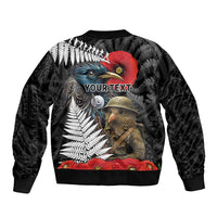 Kiwi-Tui Bird Soldier ANZAC Day Personalised Bomber Jacket Maori Silver Fern Motif