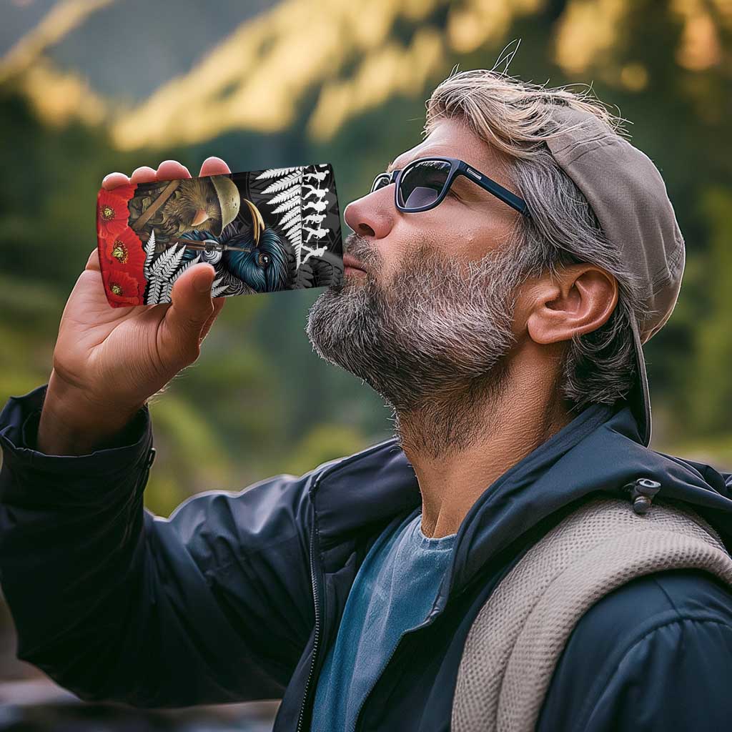 Kiwi-Tui Bird Soldier ANZAC Day Personalised 4 in 1 Can Cooler Tumbler Maori Silver Fern Motif