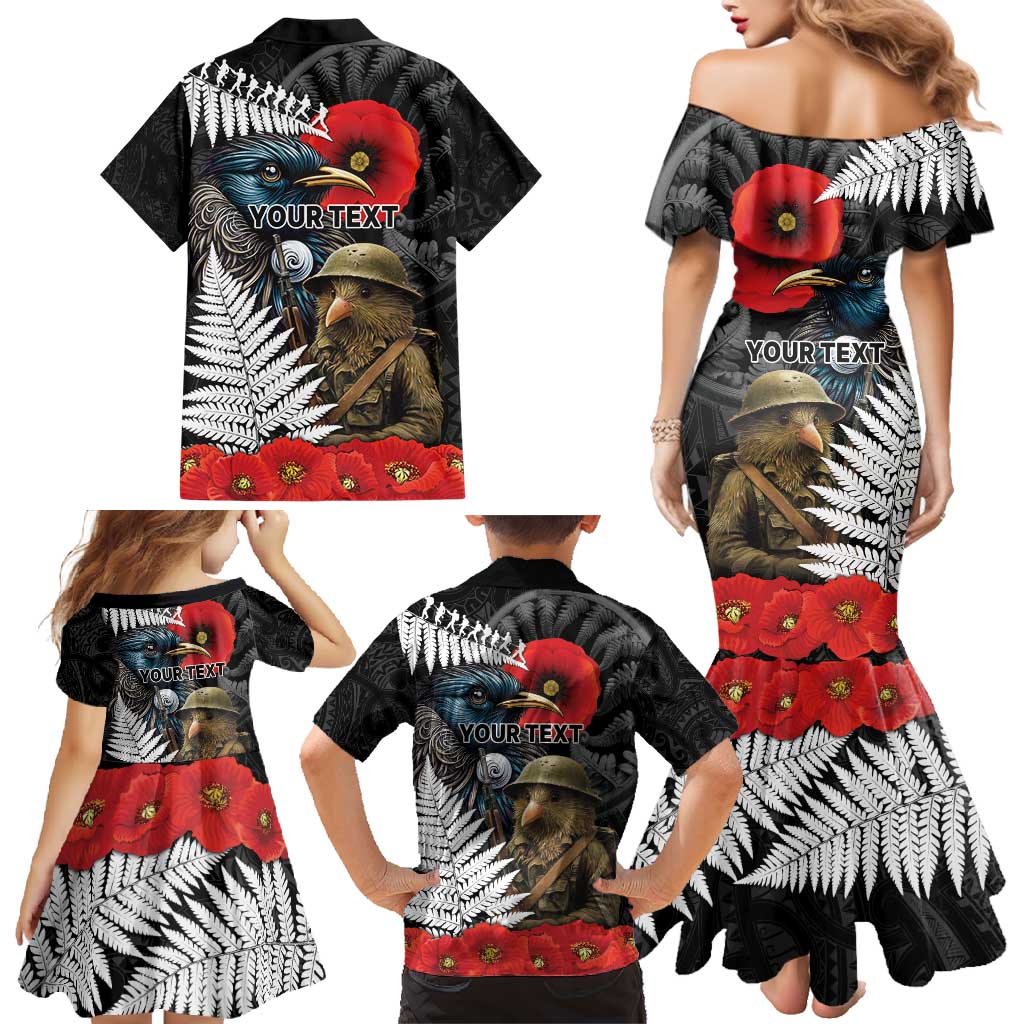 Kiwi-Tui Bird Soldier ANZAC Day Personalised Family Matching Mermaid Dress and Hawaiian Shirt Maori Silver Fern Motif LT9 - Polynesian Pride