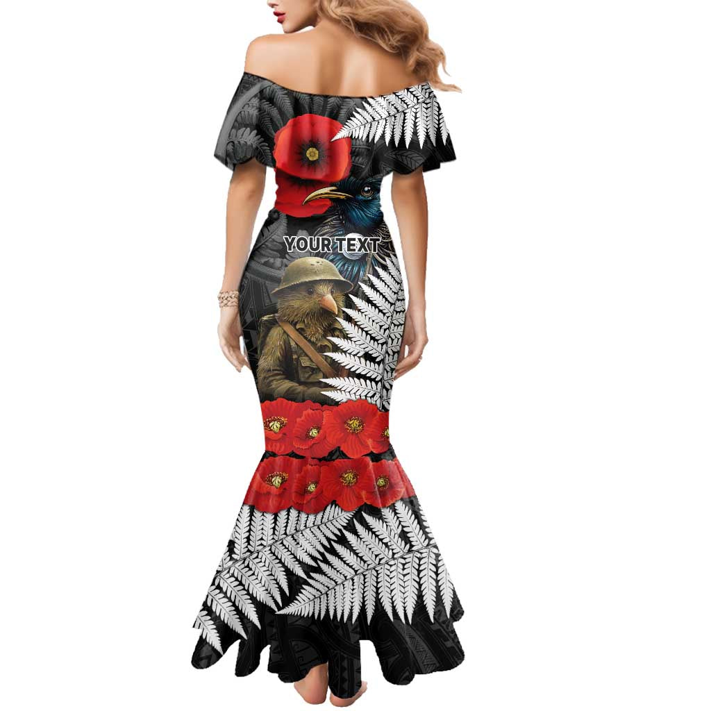 Kiwi-Tui Bird Soldier ANZAC Day Personalised Family Matching Mermaid Dress and Hawaiian Shirt Maori Silver Fern Motif LT9 - Polynesian Pride