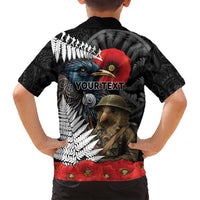 Kiwi-Tui Bird Soldier ANZAC Day Personalised Family Matching Off Shoulder Maxi Dress and Hawaiian Shirt Maori Silver Fern Motif