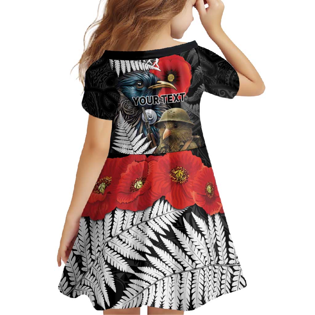 Kiwi-Tui Bird Soldier ANZAC Day Personalised Family Matching Short Sleeve Bodycon Dress and Hawaiian Shirt Maori Silver Fern Motif LT9 - Polynesian Pride