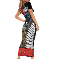 Kiwi-Tui Bird Soldier ANZAC Day Personalised Family Matching Short Sleeve Bodycon Dress and Hawaiian Shirt Maori Silver Fern Motif LT9 - Polynesian Pride