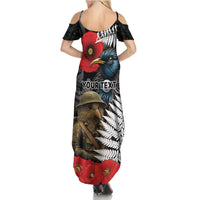 Kiwi-Tui Bird Soldier ANZAC Day Personalised Family Matching Summer Maxi Dress and Hawaiian Shirt Maori Silver Fern Motif