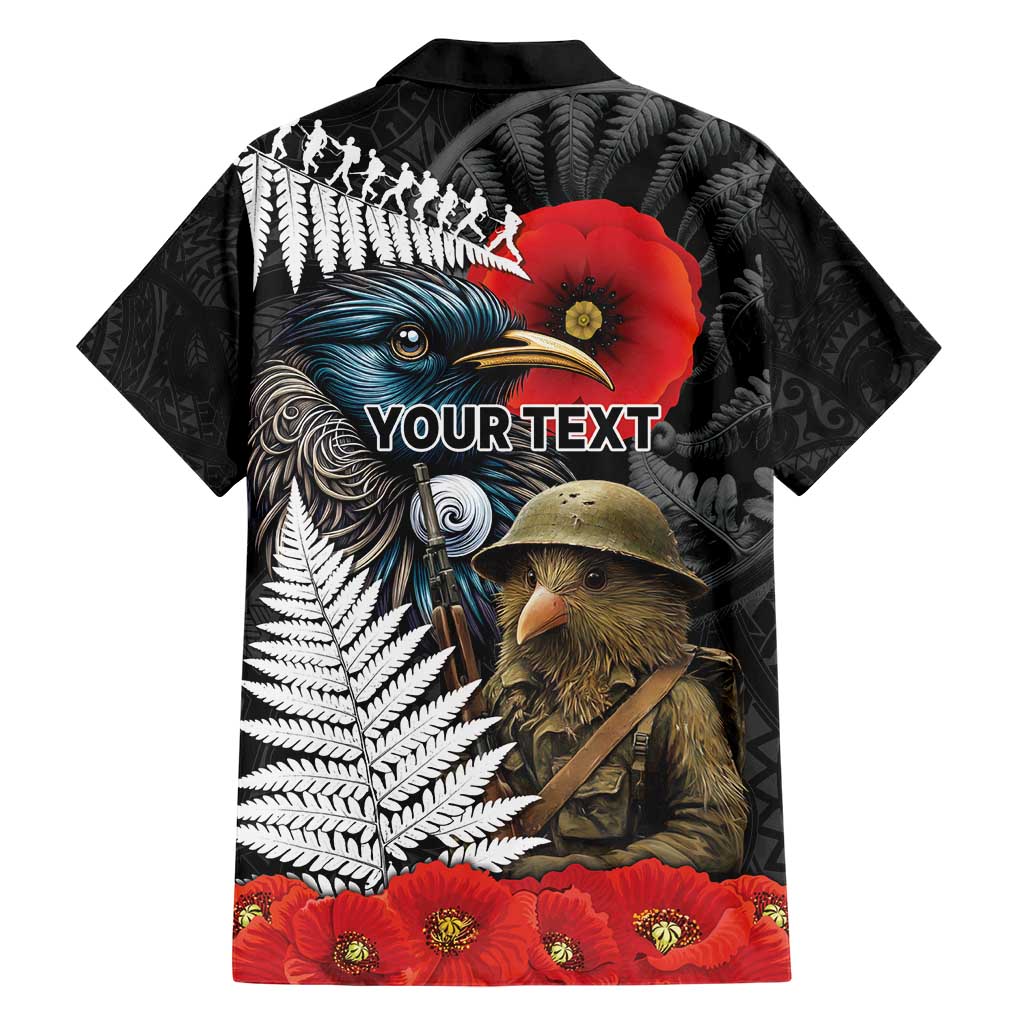 Kiwi-Tui Bird Soldier ANZAC Day Personalised Hawaiian Shirt Maori Silver Fern Motif