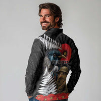 Kiwi-Tui Bird Soldier ANZAC Day Personalised Long Sleeve Polo Shirt Maori Silver Fern Motif