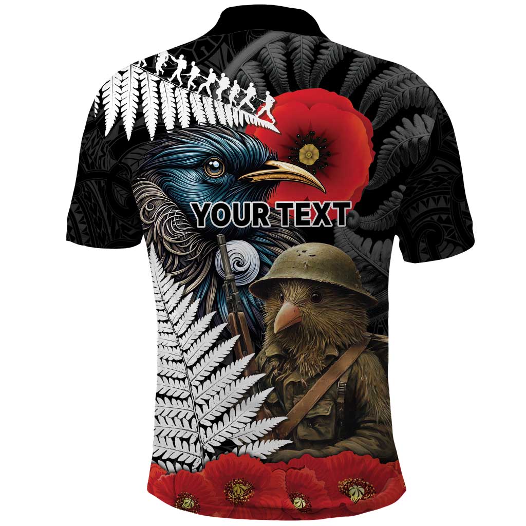 Kiwi-Tui Bird Soldier ANZAC Day Personalised Polo Shirt Maori Silver Fern Motif