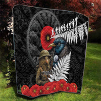 Kiwi-Tui Bird Soldier ANZAC Day Personalised Quilt Maori Silver Fern Motif