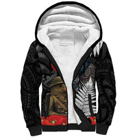 Kiwi-Tui Bird Soldier ANZAC Day Personalised Sherpa Hoodie Maori Silver Fern Motif
