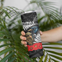 Kiwi-Tui Bird Soldier ANZAC Day Personalised Skinny Tumbler Maori Silver Fern Motif