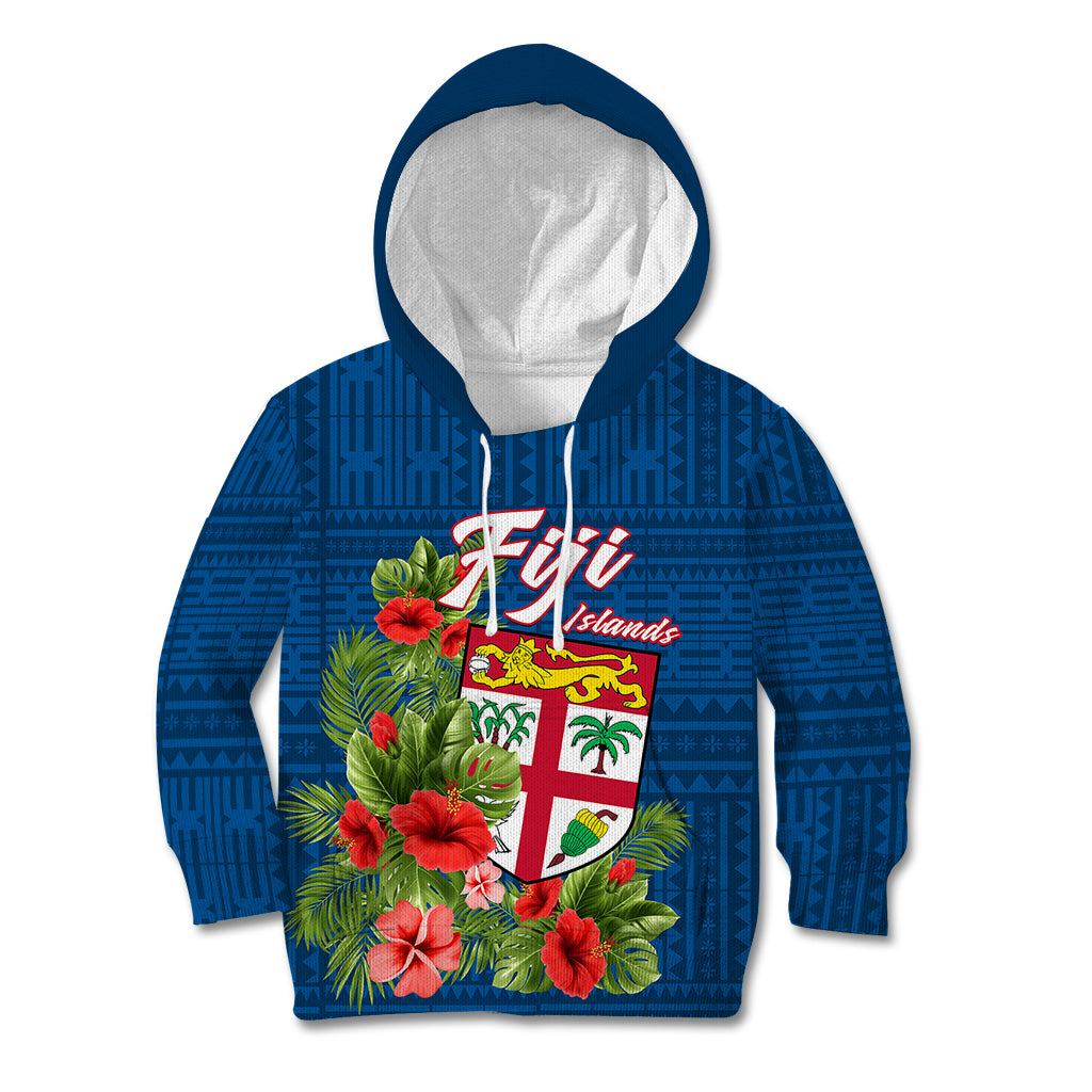 Polynesian Pride Fiji Kid Hoodie Tropical Flowers and Tapa Pattern LT9 Hoodie Blue - Polynesian Pride