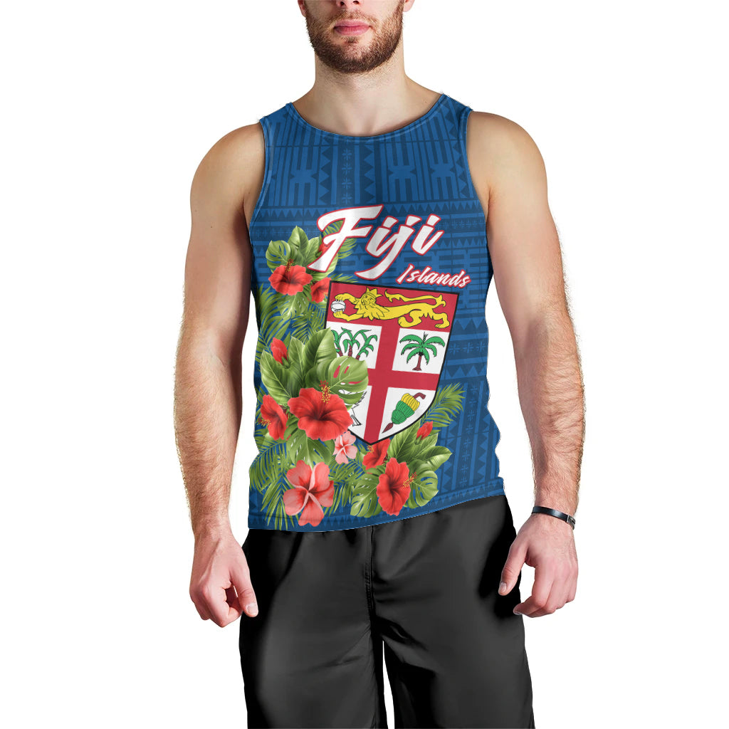 Polynesian Pride Fiji Men Tank Top Tropical Flowers and Tapa Pattern LT9 - Polynesian Pride