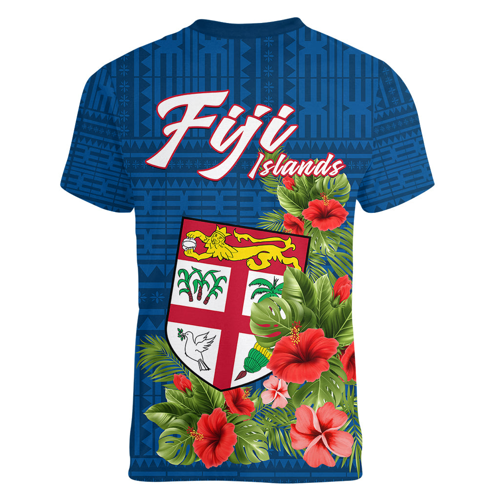 Polynesian Pride Fiji Women V Neck T Shirt Tropical Flowers and Tapa Pattern LT9 - Polynesian Pride