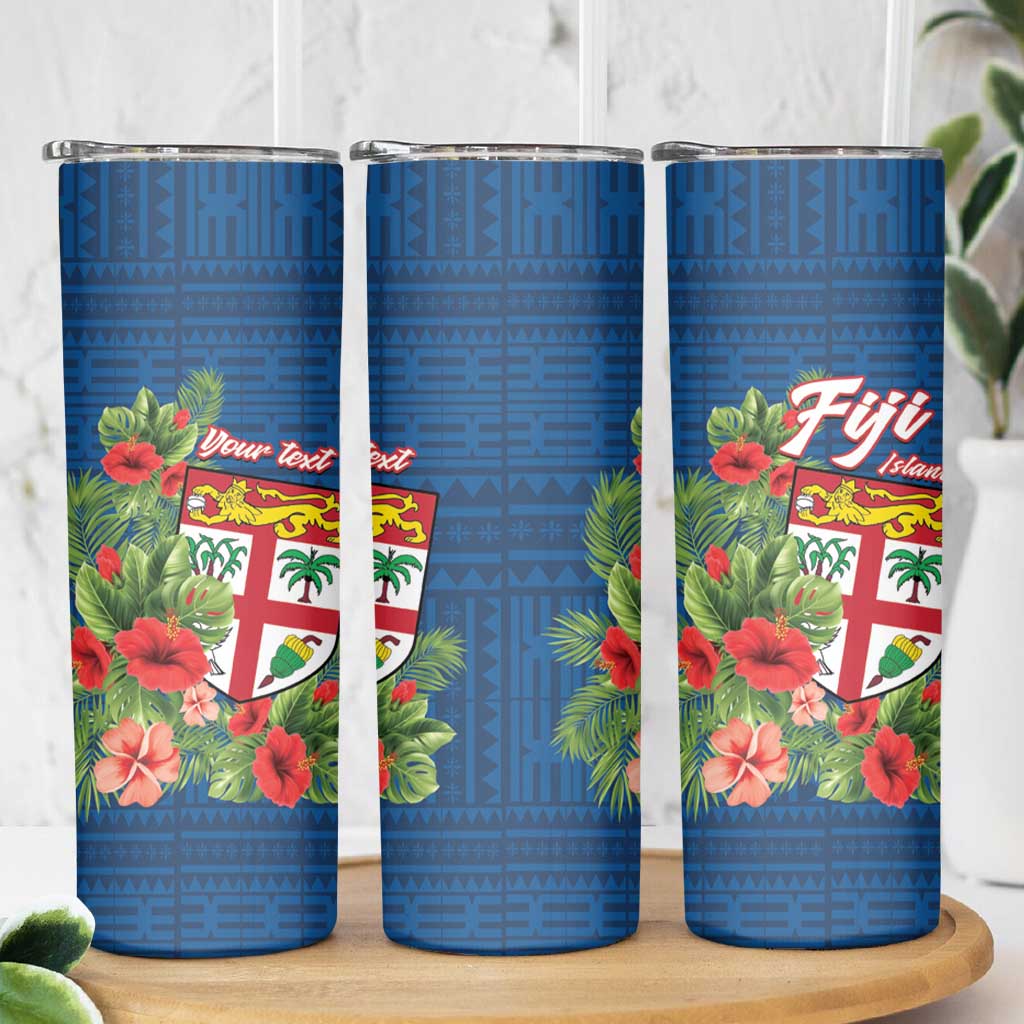 Personalised Fiji Island Tropical Flowers and Tapa Pattern Skinny Tumbler