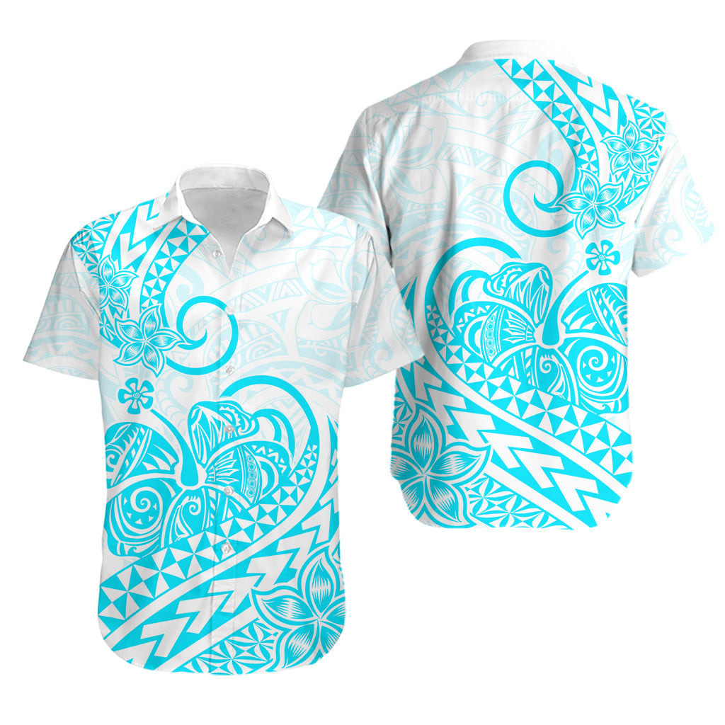 Polynesian Hawaiian Shirt Tribal Tattoo Aqua Screen Color LT9 Aqua - Polynesian Pride