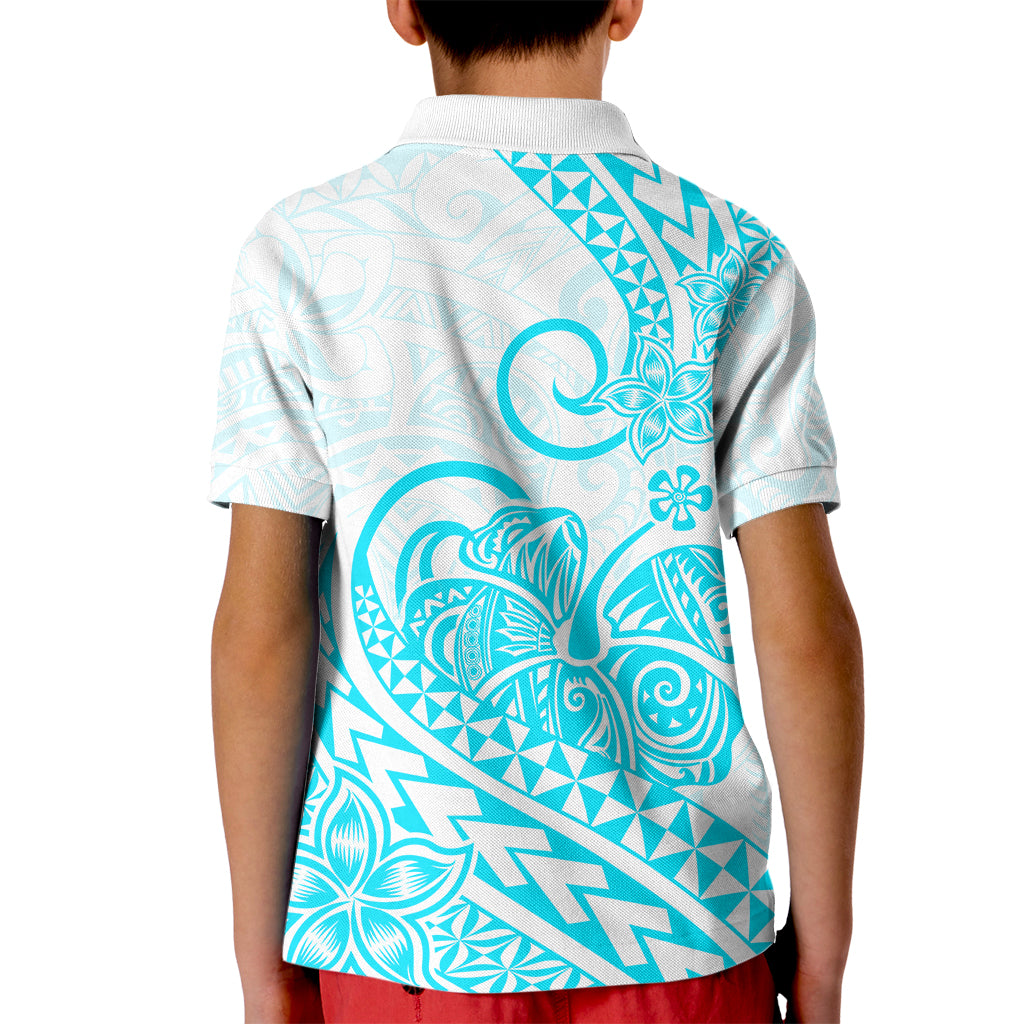 Polynesian Kid Polo Shirt Tribal Tattoo Aqua Screen Color LT9 - Polynesian Pride