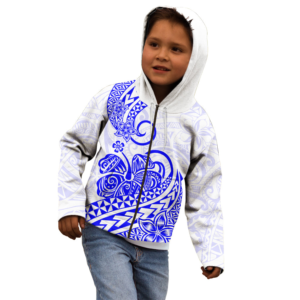 Polynesian Kid Hoodie Tribal Tattoo Blue Screen Color LT9 - Polynesian Pride