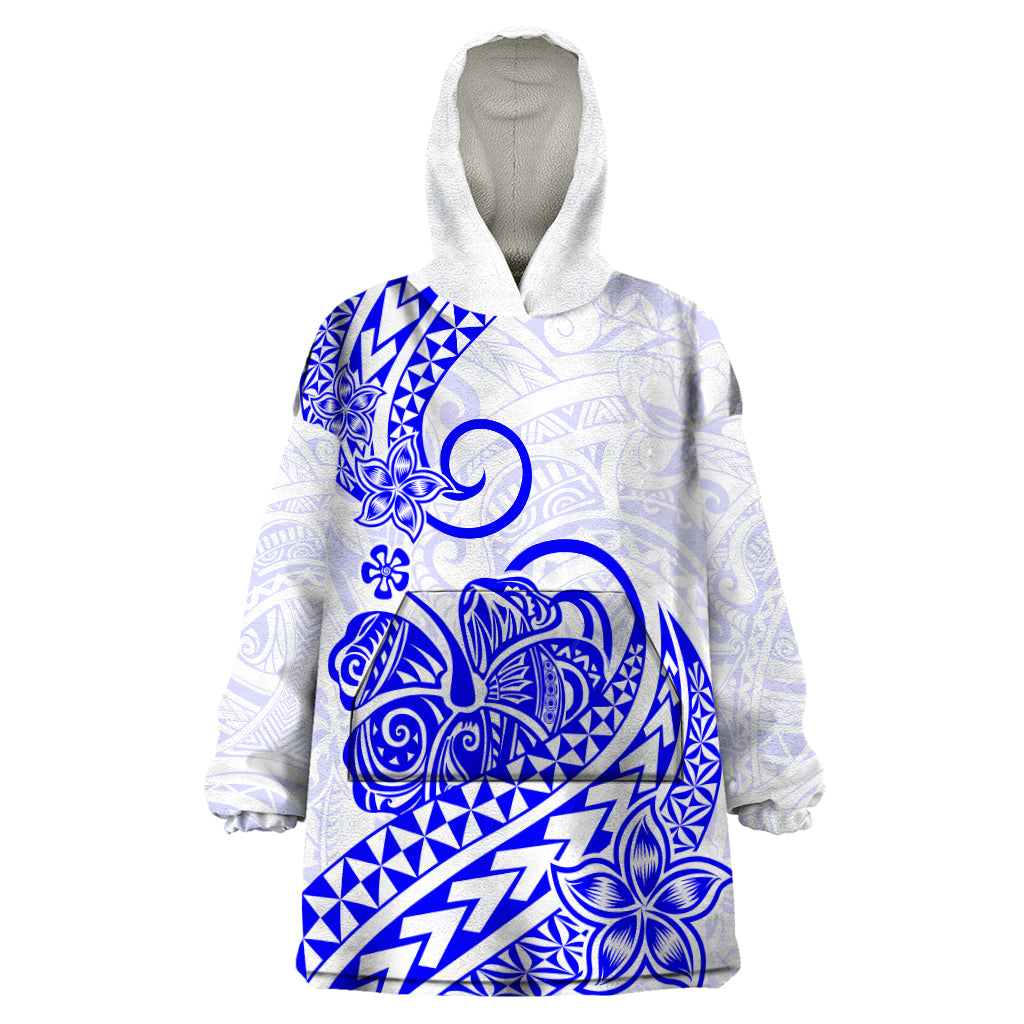 Polynesian Wearable Blanket Hoodie Tribal Tattoo Blue Screen Color LT9 One Size Blue - Polynesian Pride