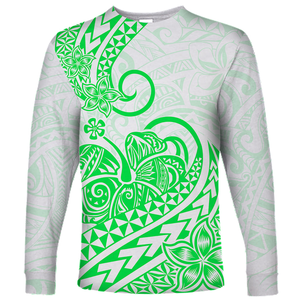 Polynesian Long Sleeve Shirt Tribal Tattoo Green Screen Color LT9 Unisex Green - Polynesian Pride