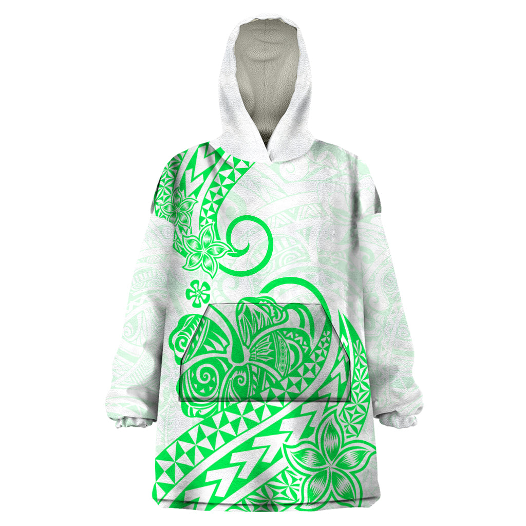 Polynesian Wearable Blanket Hoodie Tribal Tattoo Green Screen Color LT9 One Size Green - Polynesian Pride