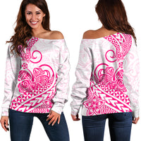 Polynesian Off Shoulder Sweater Tribal Tattoo Pink Screen Color LT9 Women Pink - Polynesian Pride
