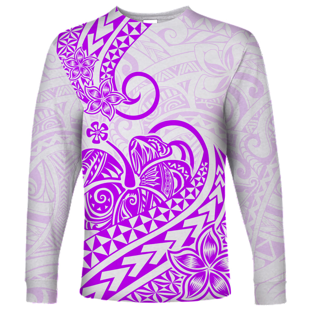 Polynesian Long Sleeve Shirt Tribal Tattoo Purple Screen Color LT9 Unisex Purple - Polynesian Pride