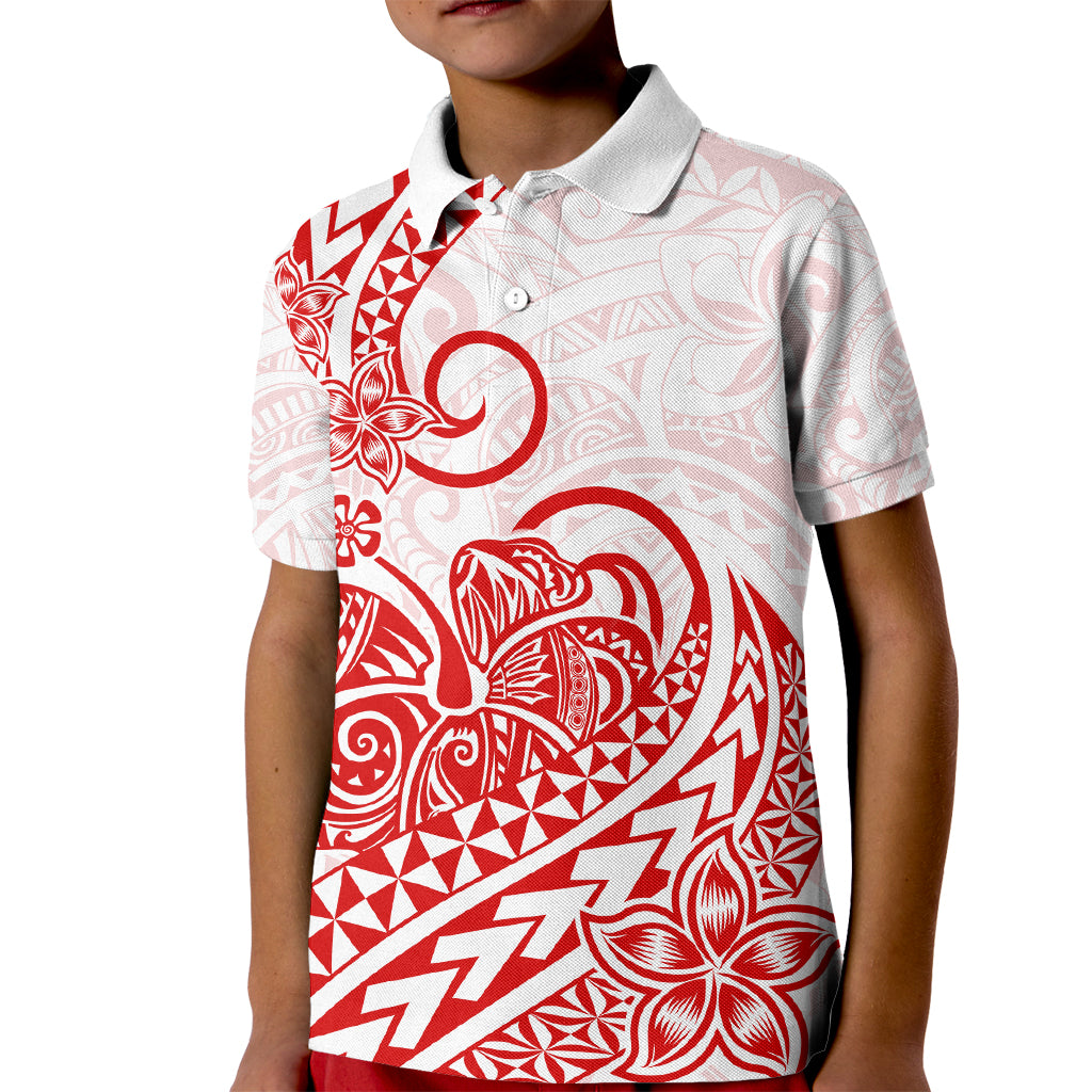 Polynesian Kid Polo Shirt Tribal Tattoo Red Screen Color LT9 Kid Red - Polynesian Pride
