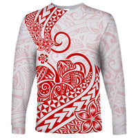 Polynesian Long Sleeve Shirt Tribal Tattoo Red Screen Color LT9 Unisex Red - Polynesian Pride