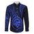 Polynesian Guam Coat of Arms Family Matching Off The Shoulder Long Sleeve Dress and Hawaiian Shirt Polynesian Tribal Tattoo Blue Version