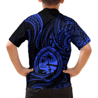 Polynesian Guam Coat of Arms Family Matching Puletasi and Hawaiian Shirt Polynesian Tribal Tattoo Blue Version LT9 - Polynesian Pride