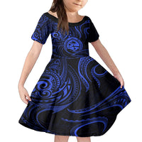 Polynesian Guam Coat of Arms Family Matching Puletasi and Hawaiian Shirt Polynesian Tribal Tattoo Blue Version LT9 Daughter's Dress Blue - Polynesian Pride