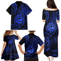Polynesian Guam Coat of Arms Family Matching Puletasi and Hawaiian Shirt Polynesian Tribal Tattoo Blue Version LT9 - Polynesian Pride