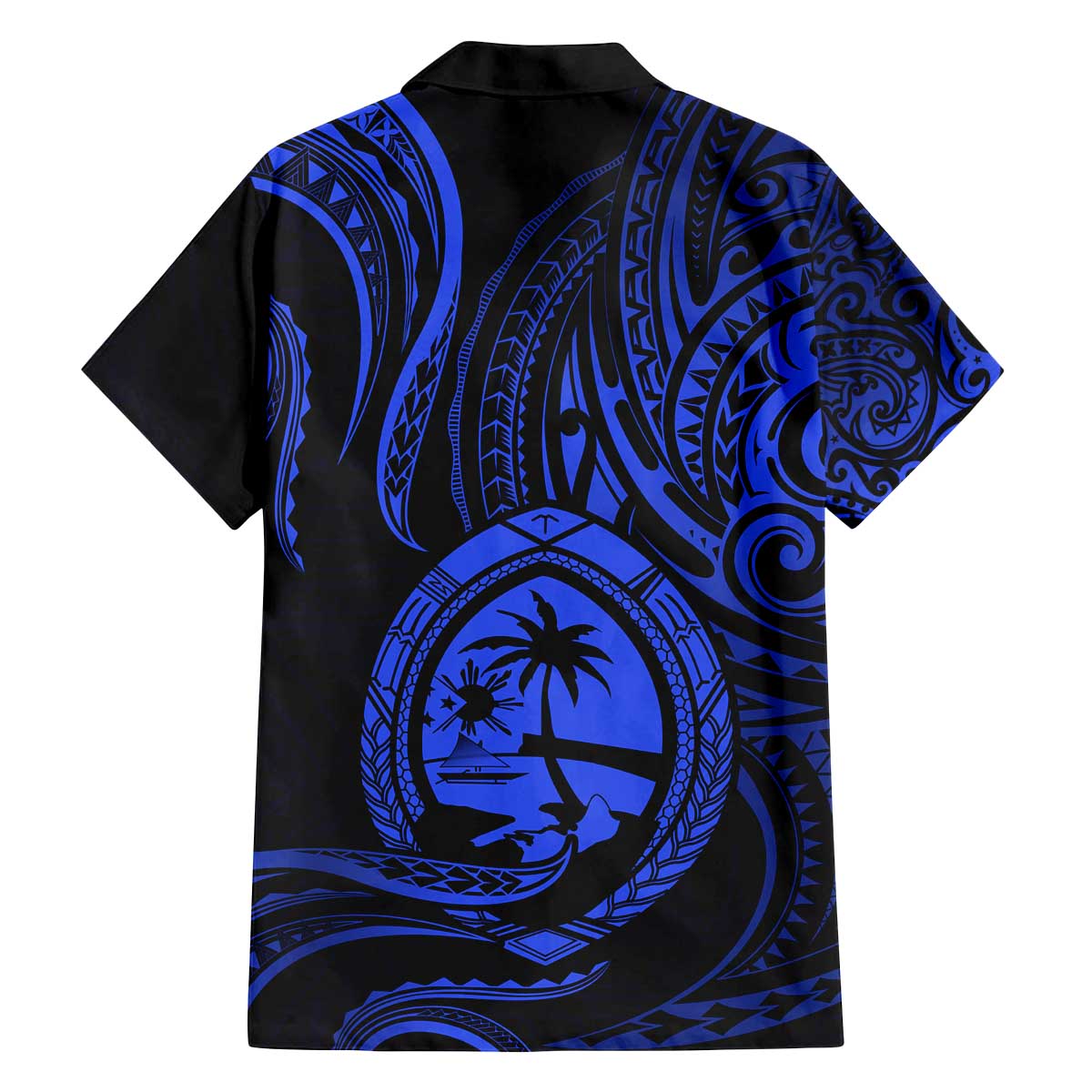 Polynesian Guam Coat of Arms Family Matching Puletasi and Hawaiian Shirt Polynesian Tribal Tattoo Blue Version LT9 - Polynesian Pride