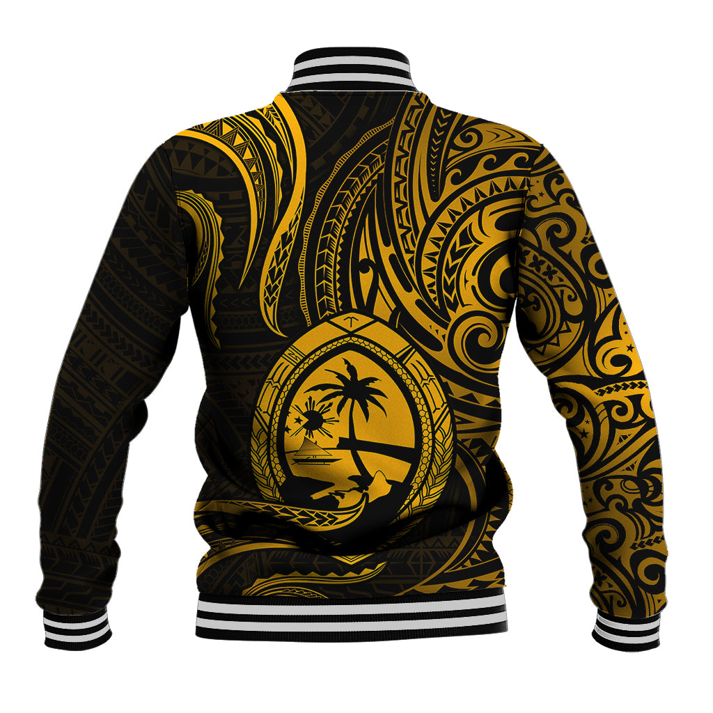 Polynesian Pride Guam Baseball Jacket With Polynesian Tribal Tattoo and Coat of Arms Gold Version LT9 - Polynesian Pride