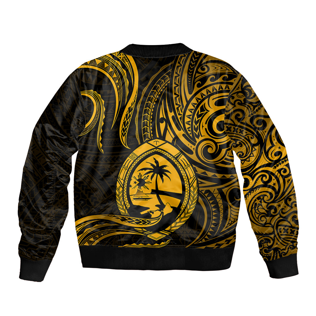 Polynesian Pride Guam Bomber Jacket With Polynesian Tribal Tattoo and Coat of Arms Gold Version LT9 - Polynesian Pride