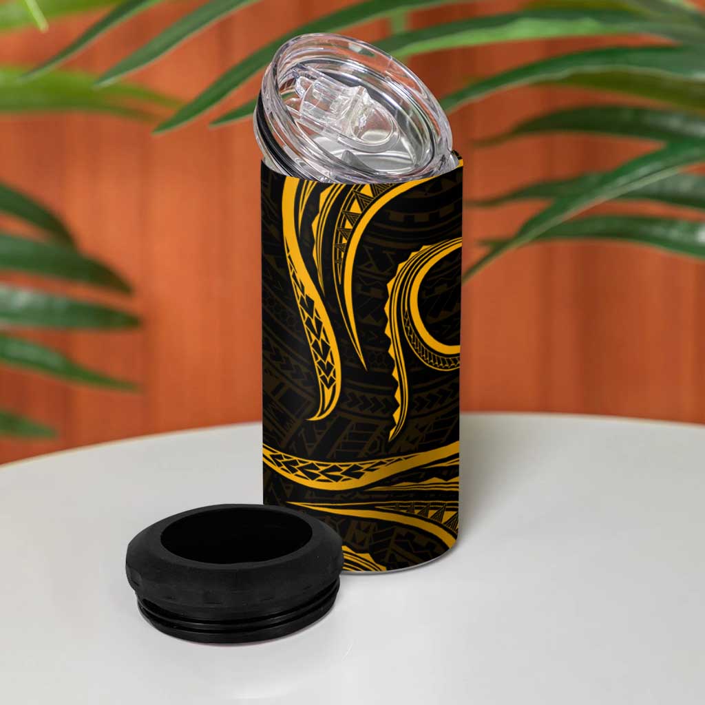 Polynesian Guam Coat of Arms 4 in 1 Can Cooler Tumbler Polynesian Tribal Tattoo Gold Version