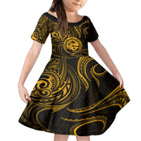 Polynesian Guam Coat of Arms Family Matching Puletasi and Hawaiian Shirt Polynesian Tribal Tattoo Gold Version LT9 Daughter's Dress Gold - Polynesian Pride